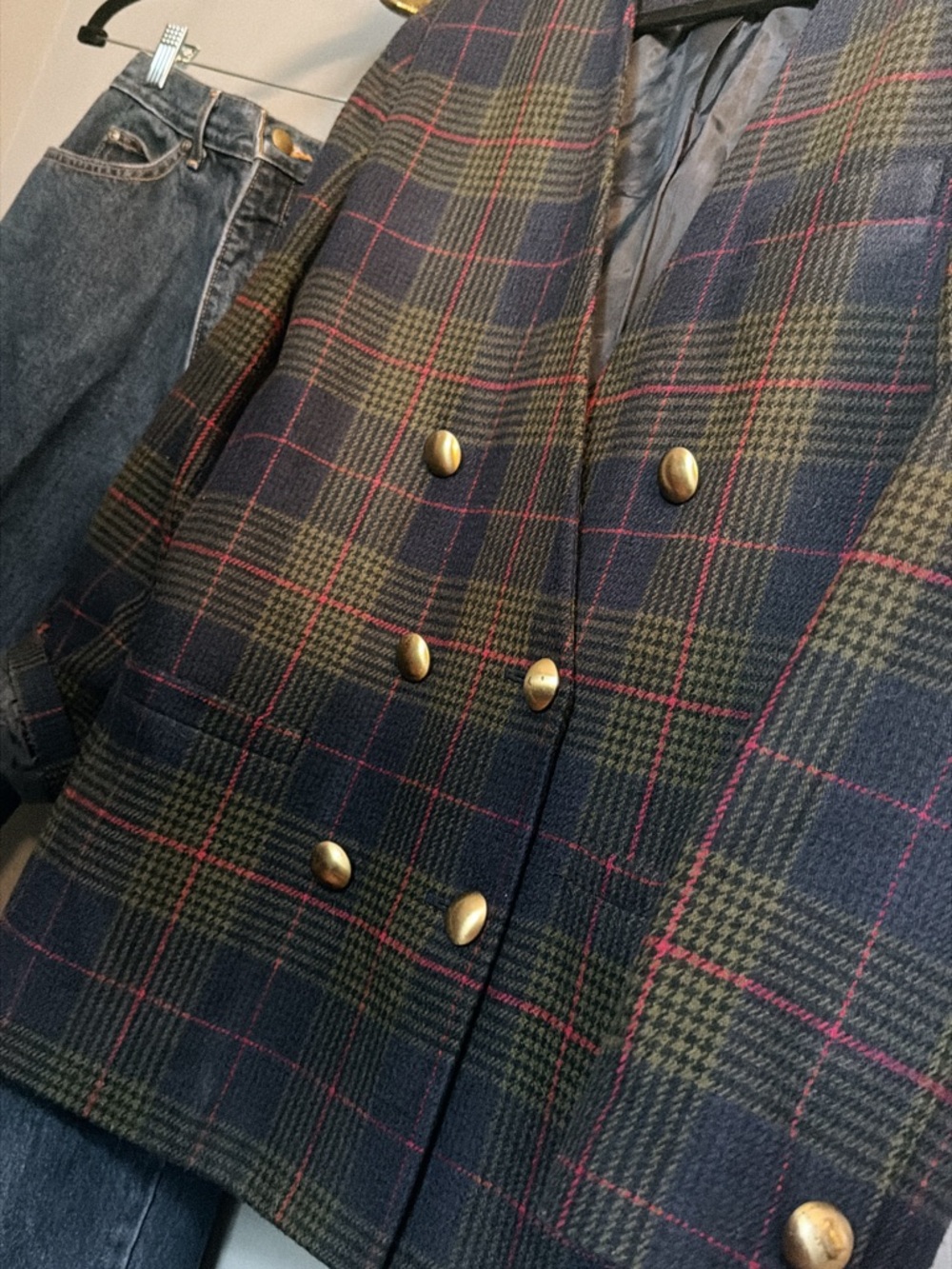 Vintage Robinsons Double Breasted Plaid Blazer Jacket | Large